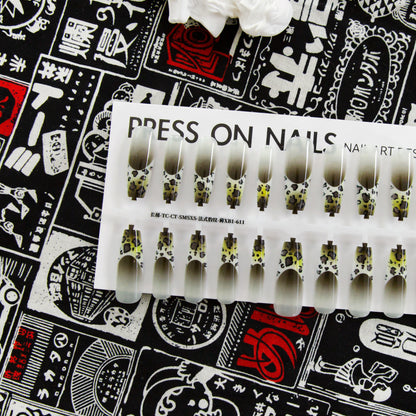 Autumn And Winter French Leopard Spots Long Ladder Nail Beauty Glossy Matte