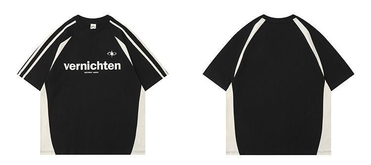 Cotton American Retro Patchwork Motorcycle Clothing Short Sleeve T-shirt