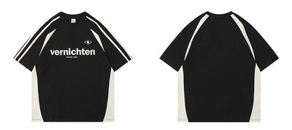 Cotton American Retro Patchwork Motorcycle Clothing Short Sleeve T-shirt