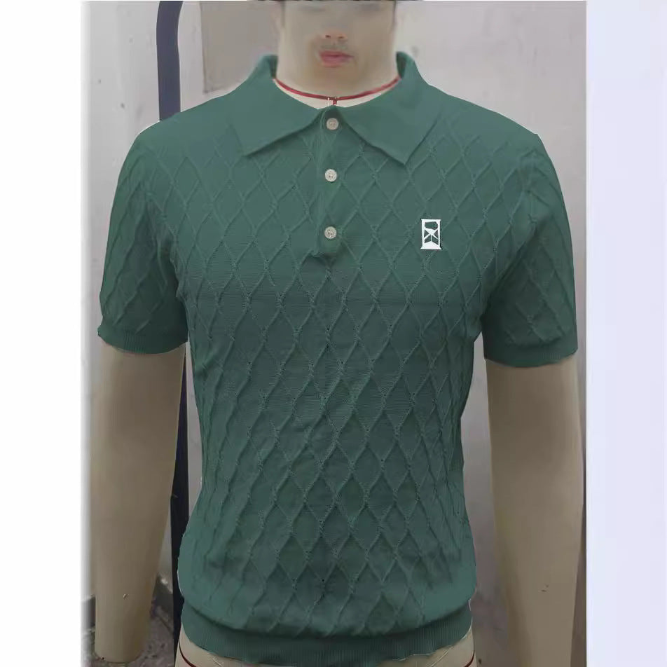 Textured Stitching POLO Short Sleeved Knitted Shirt Top