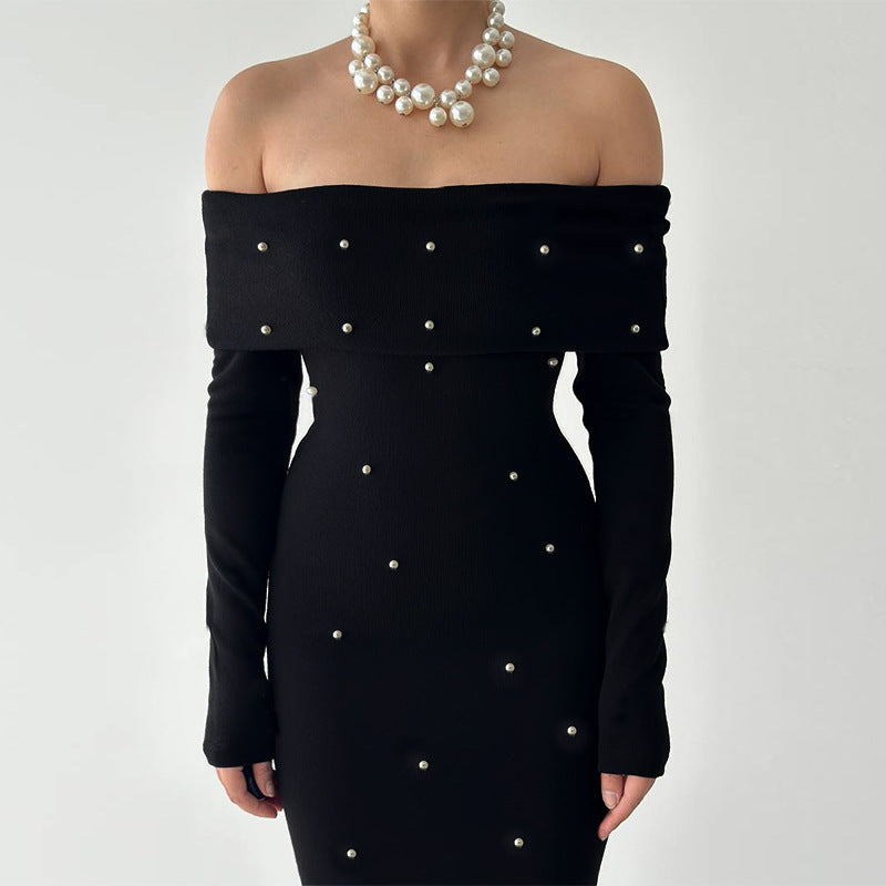 Sexy Beaded Off-shoulder Long Sleeve Dress
