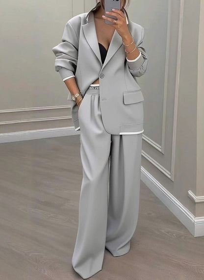 Women's Temperament Long Sleeve Jacket Casual Wide-leg Pants Suit