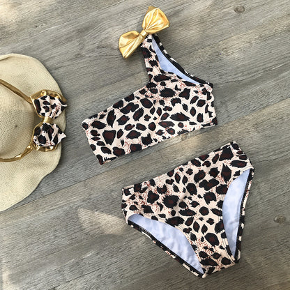 Kids Leopard Print Bikini Three-Piece Set