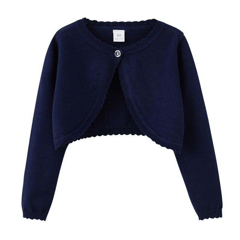 New Korean Style Round Neck Girl's Knitted Cardigan Coat Medium And Large Kids' Sweater Shawl