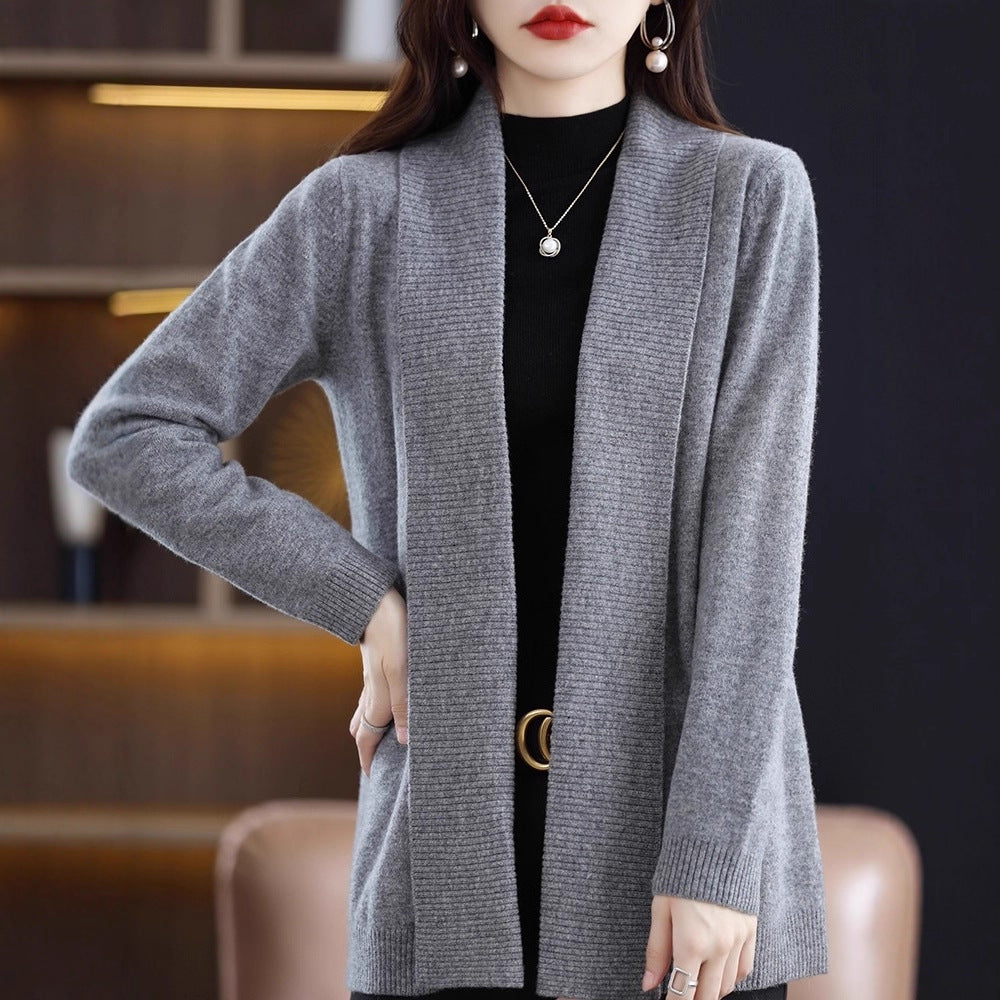 Fashion Cardigan Mid-length Lapel Outer Long-sleeves Sweater