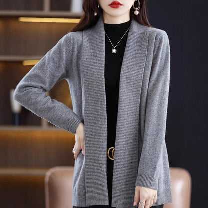 Fashion Cardigan Mid-length Lapel Outer Long-sleeves Sweater