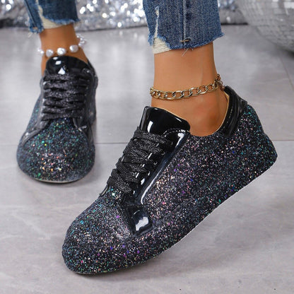 Plus Size Sequins Casual Fashion Shoes Women Front Lace Up Sneaker Women