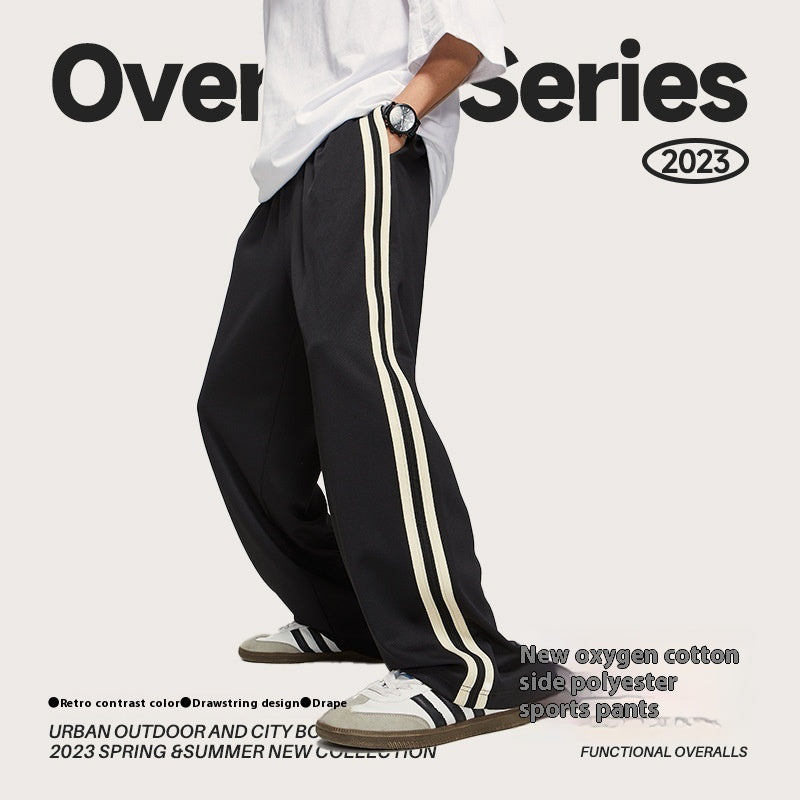 Loose Casual Men's Clothing New Oxygen Cotton Sports Ribbon Straight-leg Pants