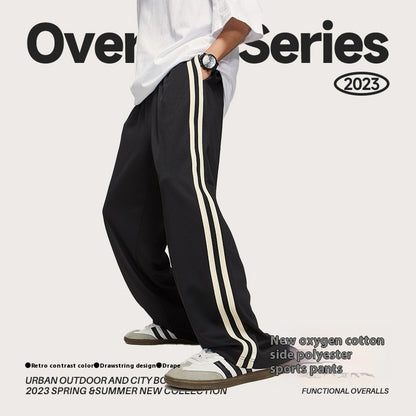 Loose Casual Men's Clothing New Oxygen Cotton Sports Ribbon Straight-leg Pants