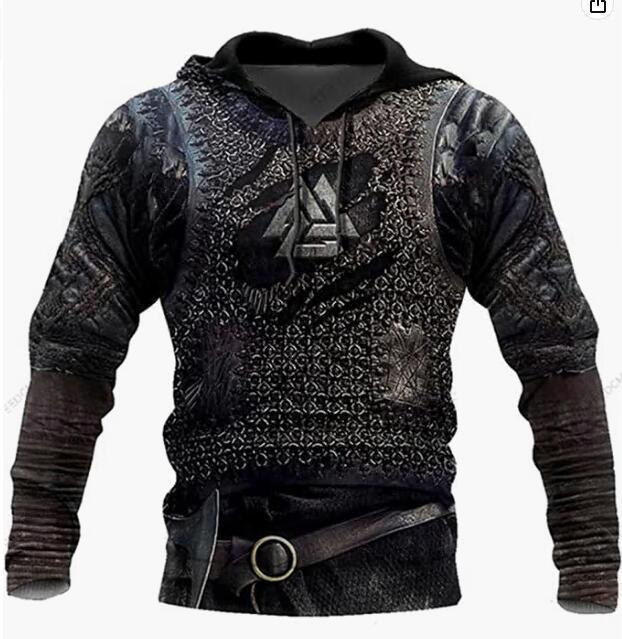 Spring And Autumn 3D Sweater Viking Warrior Printed Street Fashion Hoodie Men's Clothing