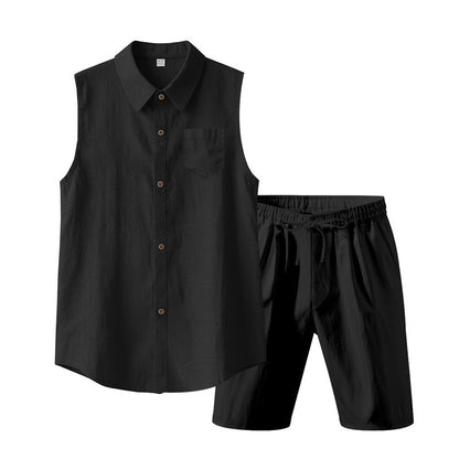 European And American Linen Suit Men's Clothing Casual Polo Collar Sleeveless
