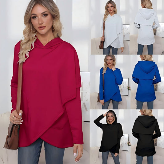 Long Sleeve Irregular Solid Color Hoodie Women