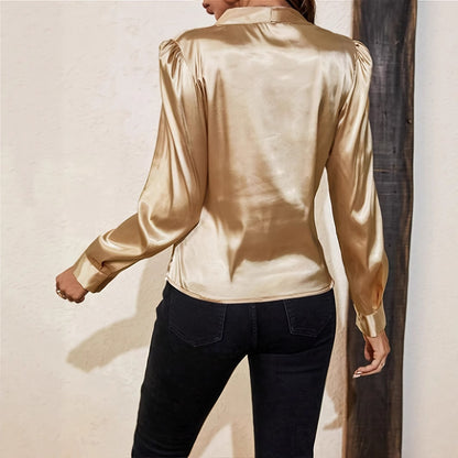 High-grade Satin Artificial Silk Shirt Long Sleeve Top