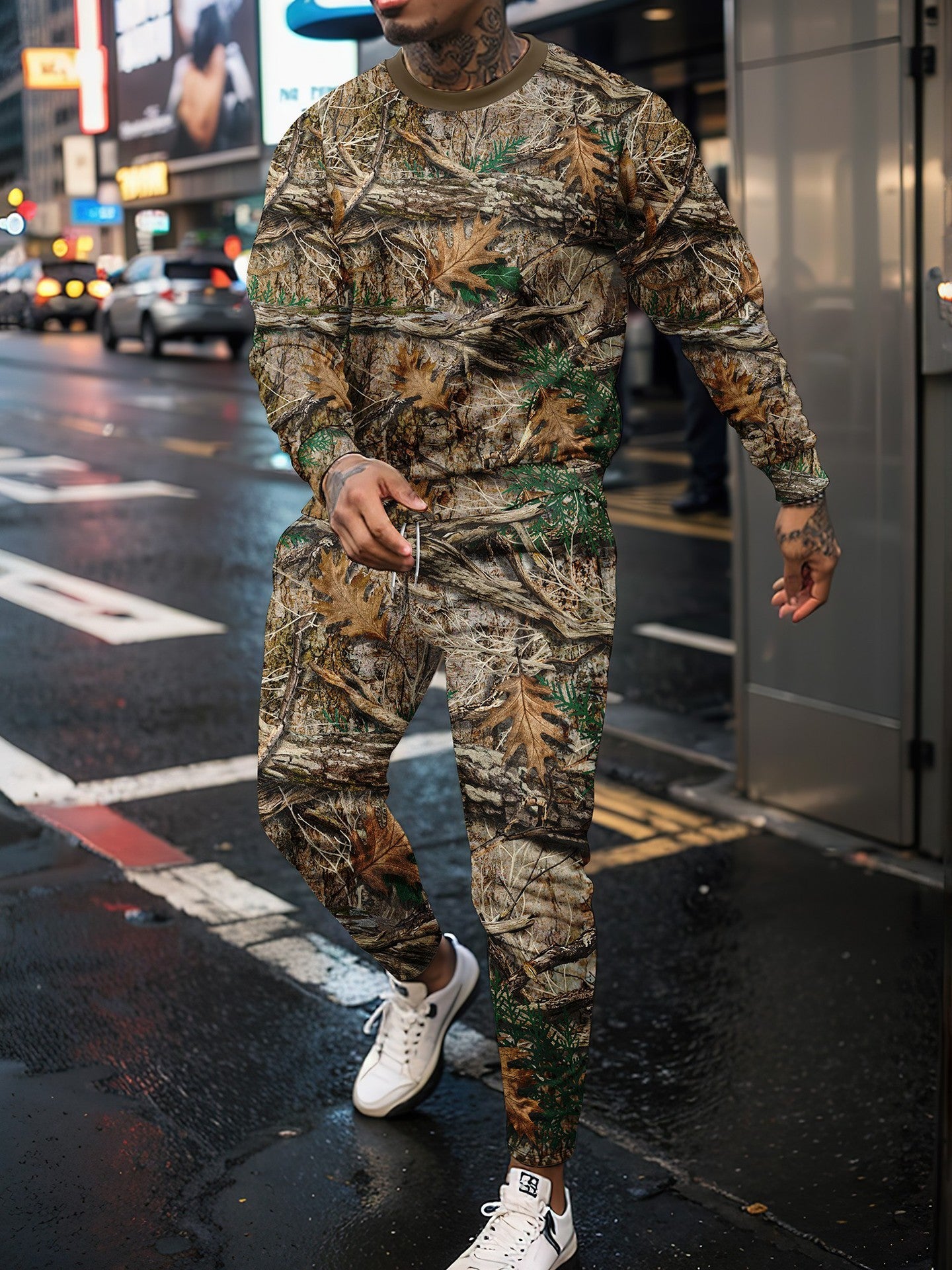 Round Neck Sweater Jungle Camouflage Sportswear Long Sleeve Two-piece Pants