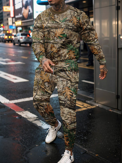 Round Neck Sweater Jungle Camouflage Sportswear Long Sleeve Two-piece Pants