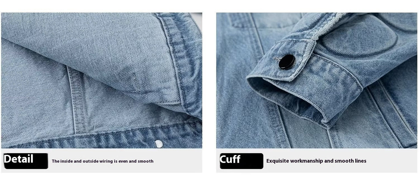 Ripped Motorcycle Denim Jacket Men's Clothing