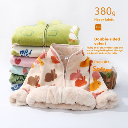 Polar Fleece Kids' Overcoat Fleece Printed Cardigan