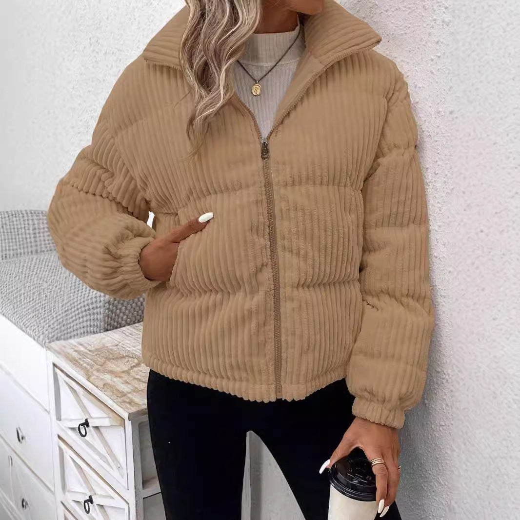 Commute Style Stand Collar New Pure Color Cotton Clothing