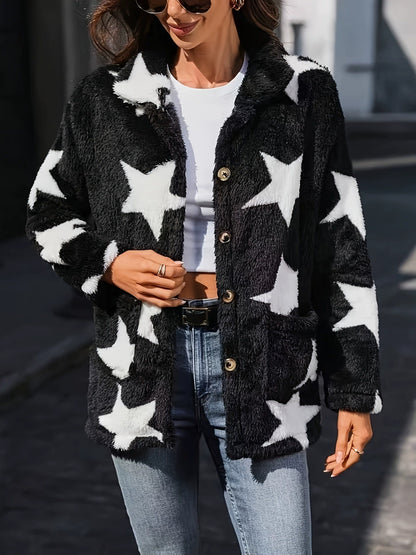 Women's Printed Double-sided Plush Casual Button Plush Coat