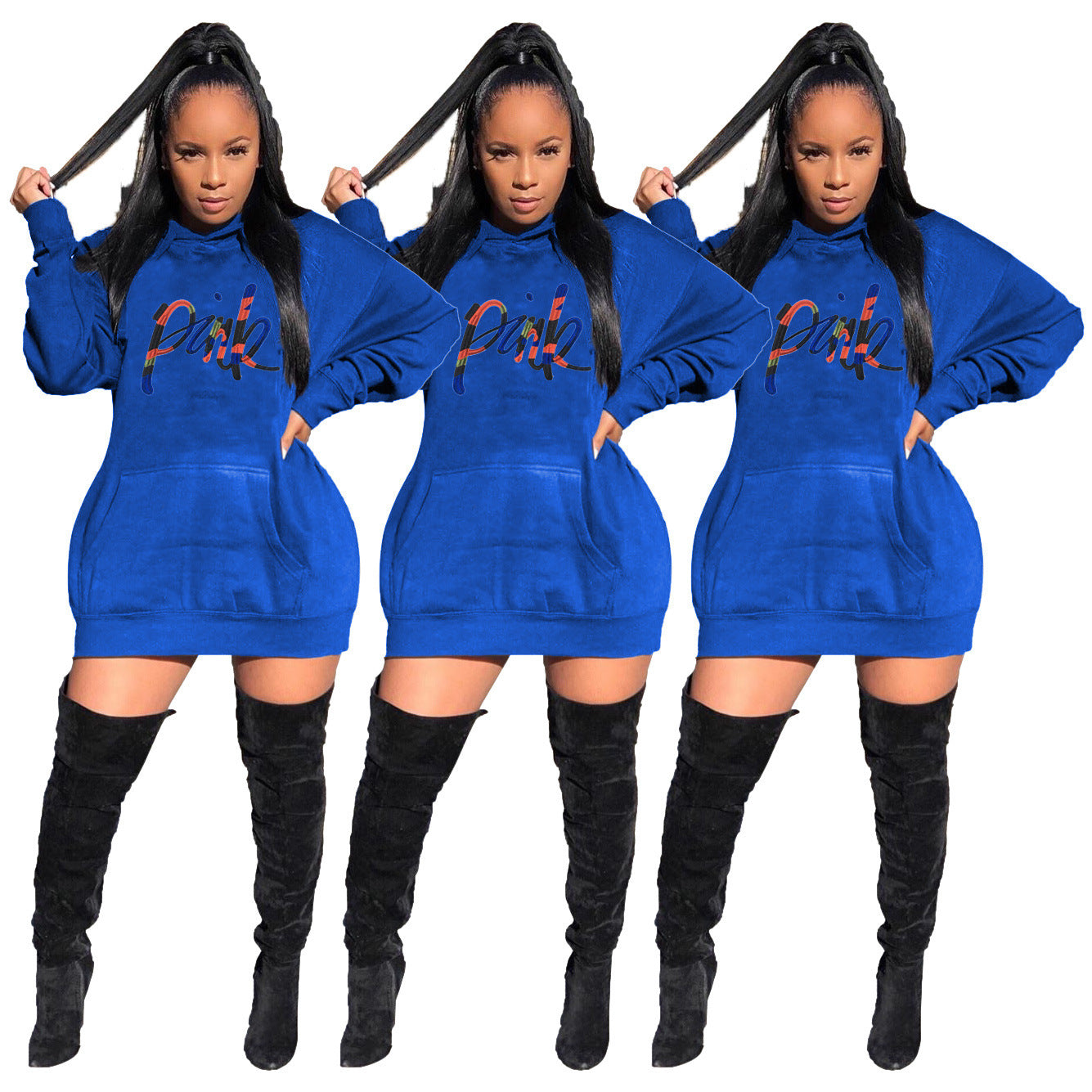 Casual Solid Color Embroidered Letter Bat Sleeve Hooded Dress