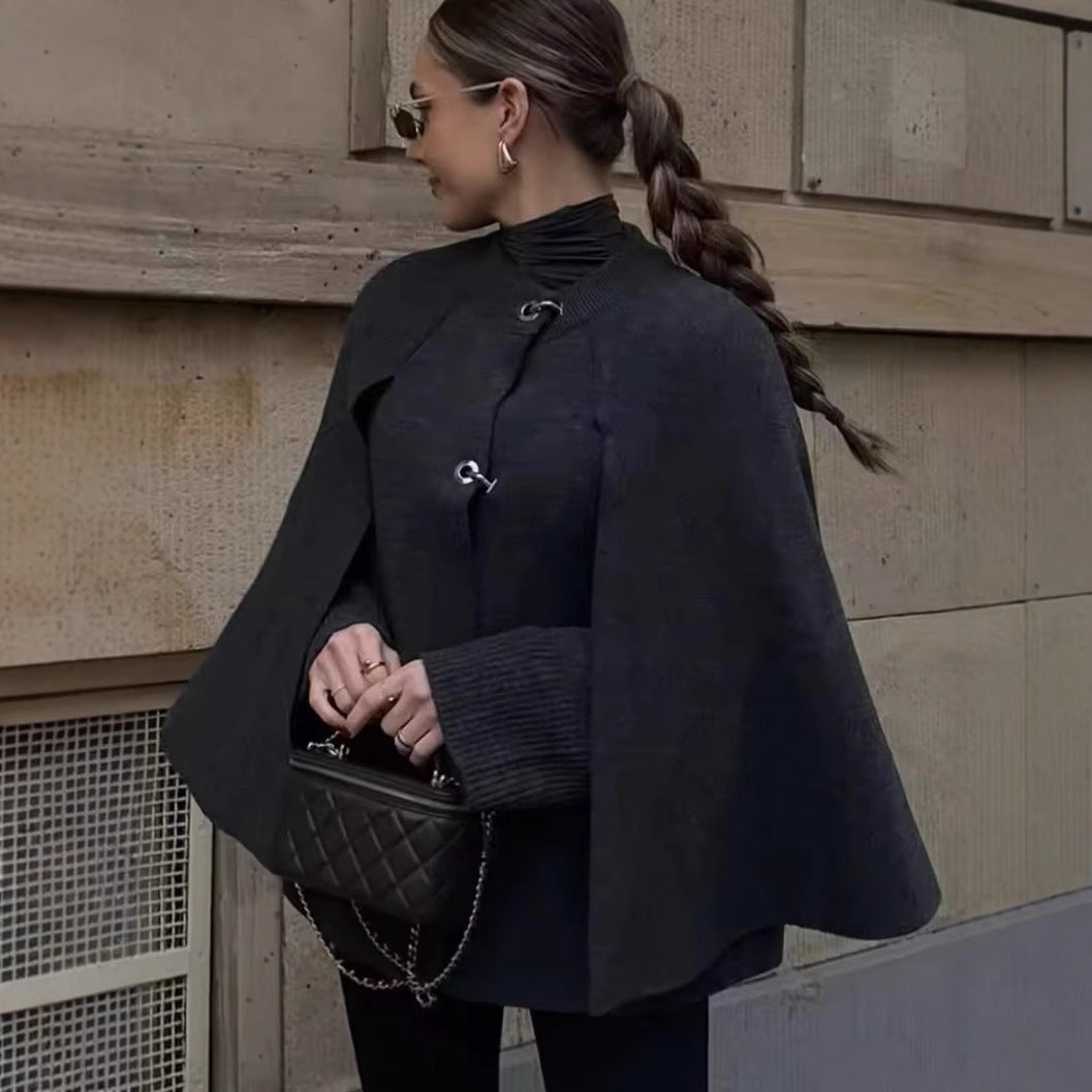 Cape Round Neck Long Sleeve Knitted Sweater Coat
