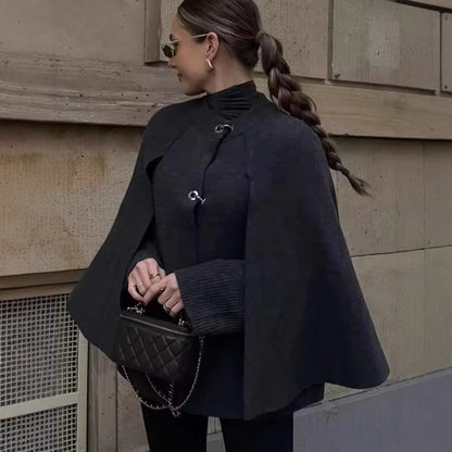 Cape Round Neck Long Sleeve Knitted Sweater Coat