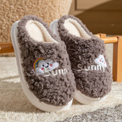 Cute Cartoon Cotton Slippers Thick Bottom Home Slippers Fashion Floor Bedroom Slipper Women Men Couples Warm House Shoes