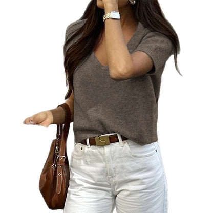 Casual Style Woolen Short-sleeved T-shirt Women's Sweater