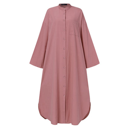 Spring Rayon Cardigan Stand Collar Mid-length Loose Women's Clothing Dress