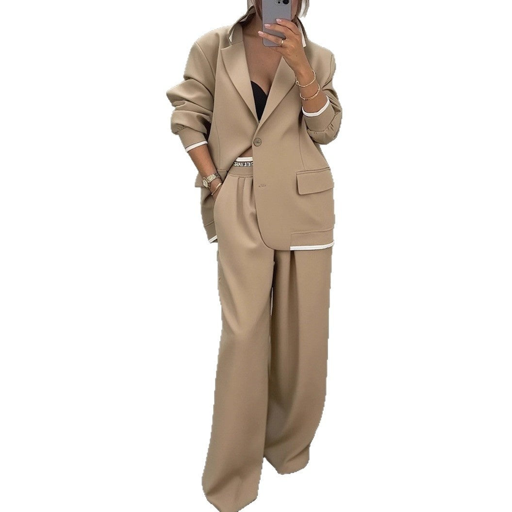 Women's Temperament Long Sleeve Jacket Casual Wide-leg Pants Suit