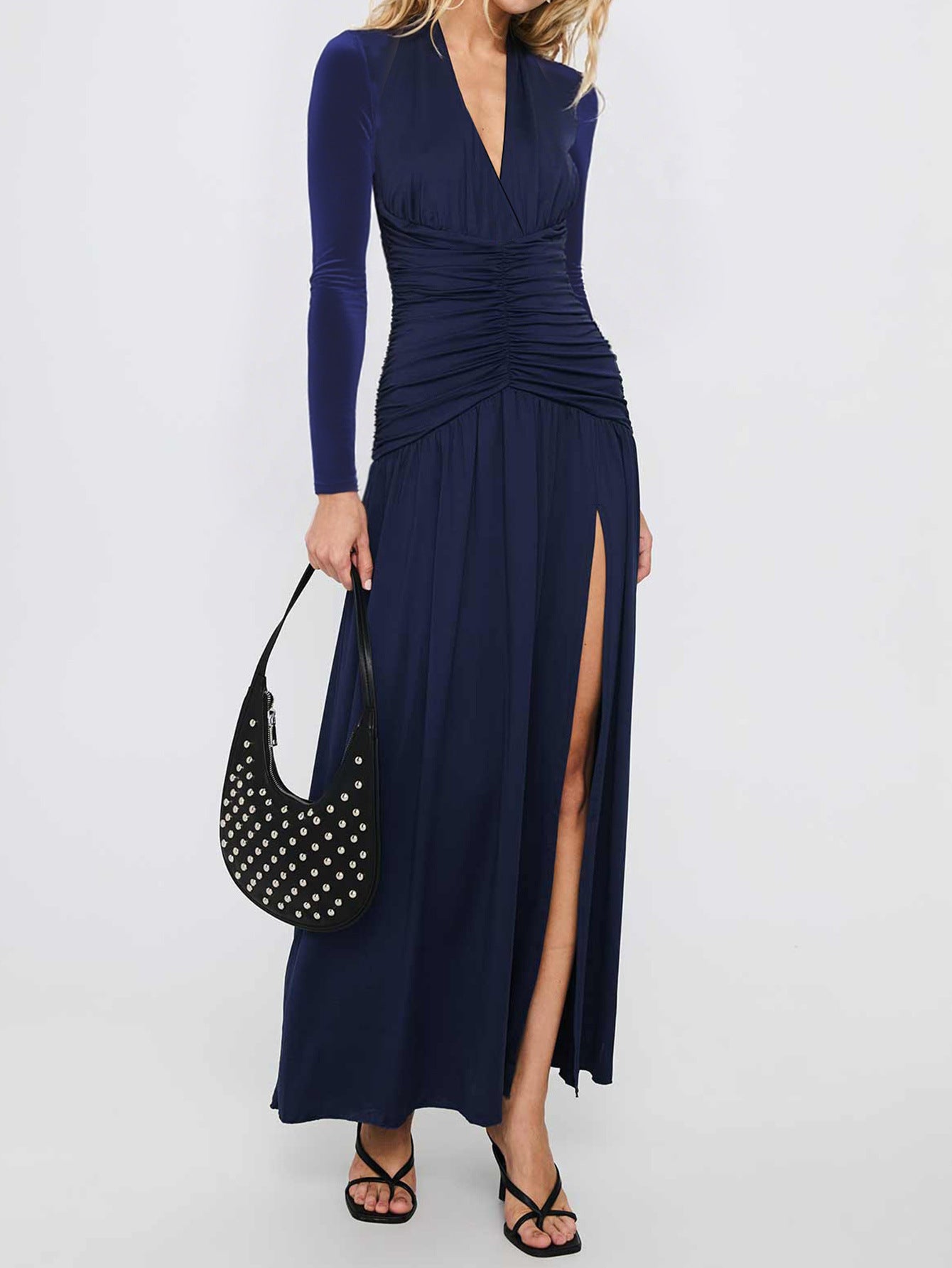 European And American Elegant Deep V Long Sleeve Skirt