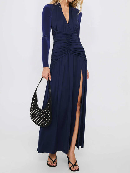 European And American Elegant Deep V Long Sleeve Skirt