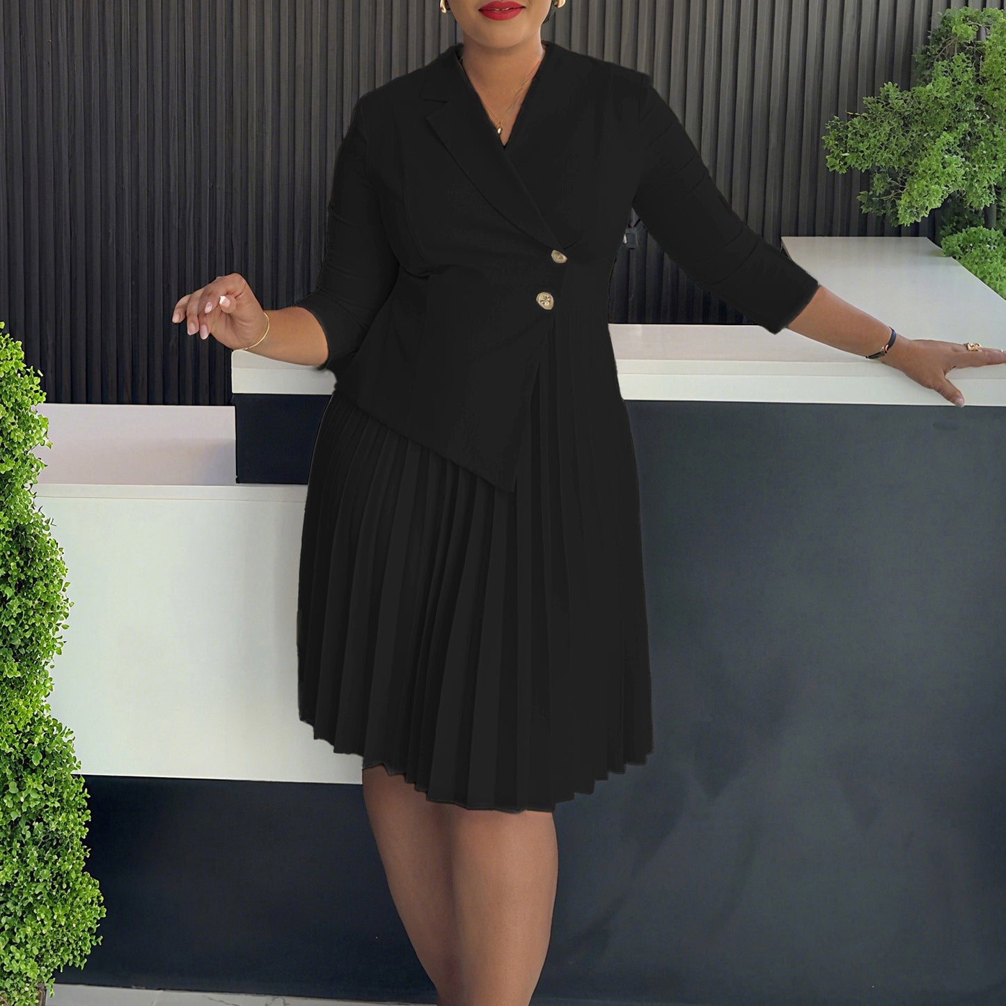 Plus Size Fashionable Elegant Pleated Dress