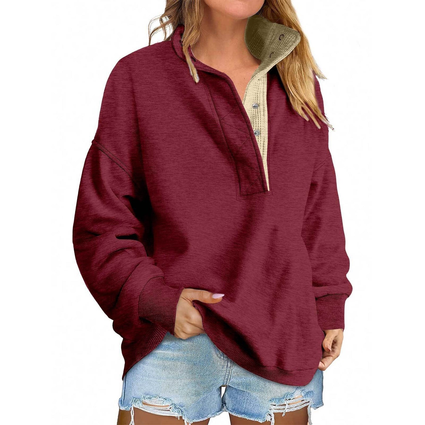 Pullover Leisure Loose Button Sweater For Women