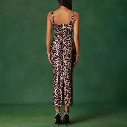 Sexy Tube Top Strappy Leopard Print Long Dress