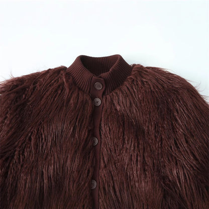 Fashion Temperament Women's Artificial Fur Effect Knitted Coat
