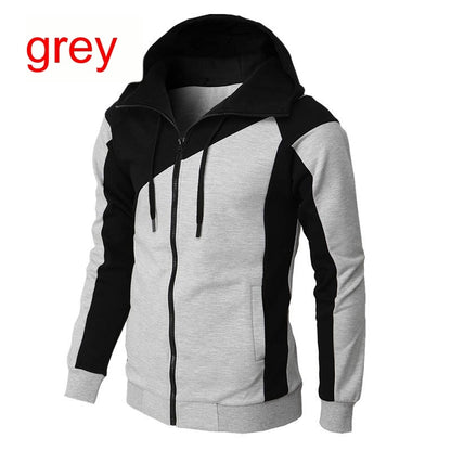 Autumn And Winter Contrast Color Zipper Coat Hooded Sweater Casual Fashion Long Sleeve Sports Men's Clothing