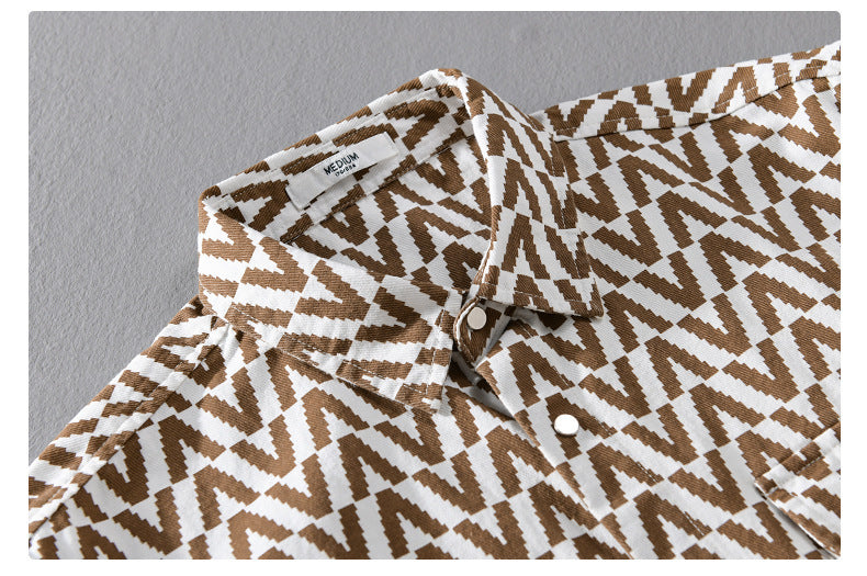 Men's Clothing Print Plaid Long Sleeve Casual Loose Shirt