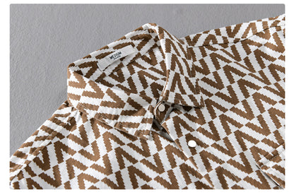 Men's Clothing Print Plaid Long Sleeve Casual Loose Shirt