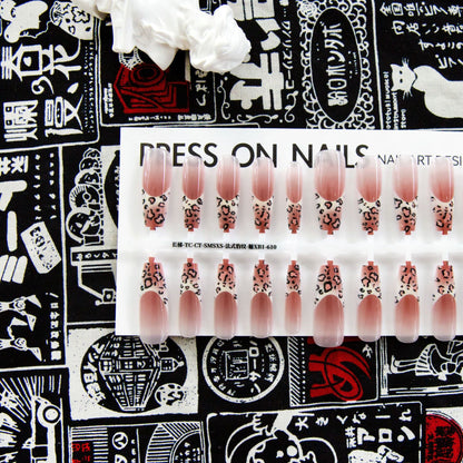 Autumn And Winter French Leopard Spots Long Ladder Nail Beauty Glossy Matte