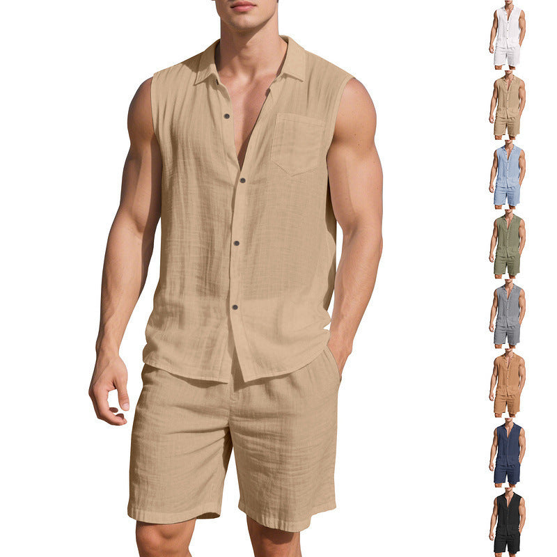 European And American Linen Suit Men's Clothing Casual Polo Collar Sleeveless