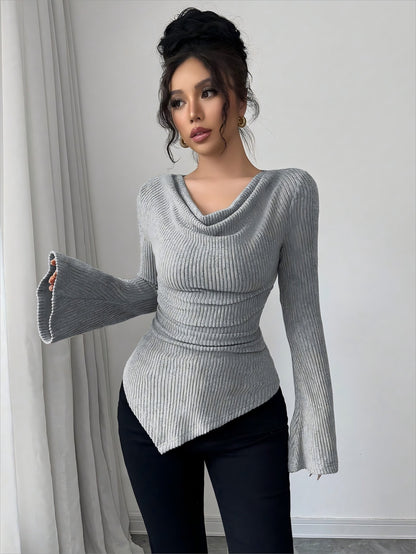 Ribbing Bottoming Sweater Off-the-shoulder Slim Knit Long-sleeved Top