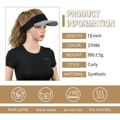 Wig Hat Integrated Women's Fashion Ponytail Wool Fiber Hair Houndstooth Cap Baseball Hat Wig