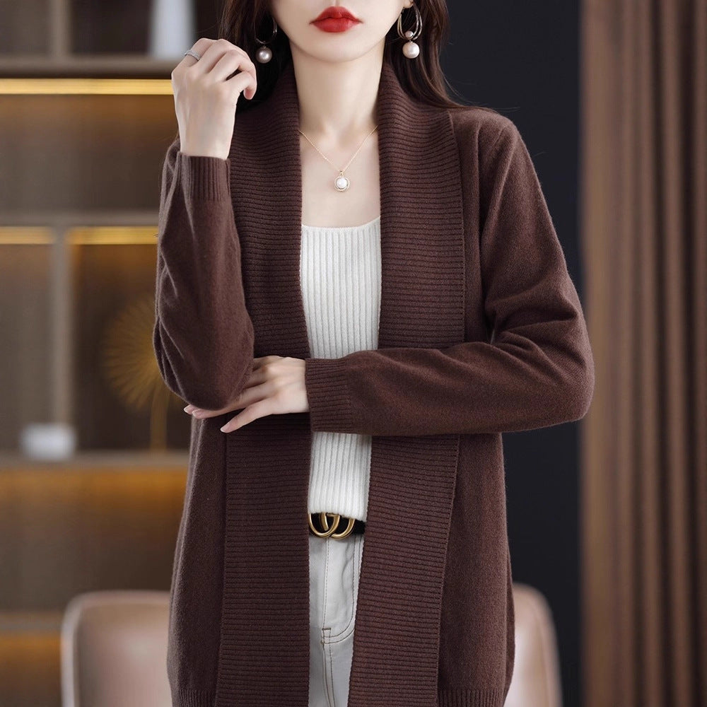 Fashion Cardigan Mid-length Lapel Outer Long-sleeves Sweater