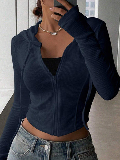 Top Slim Fit Sports Hoodie Short Zipper Hooded Sweatshirt