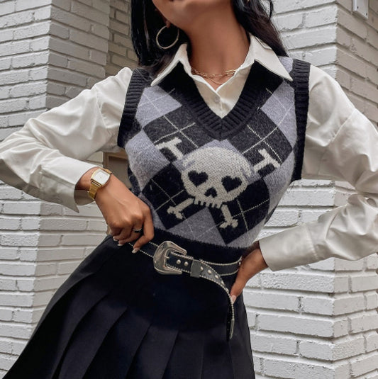 Skull Slim-fit Temperament V-neck Sleeveless Vest