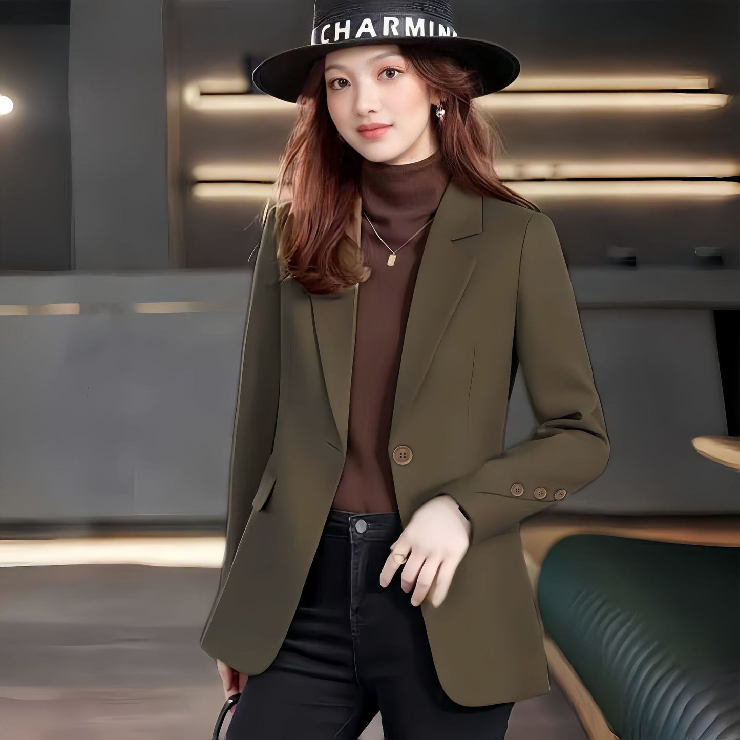 Korean Style Loose Spring And Autumn High-grade Female Brown Suit