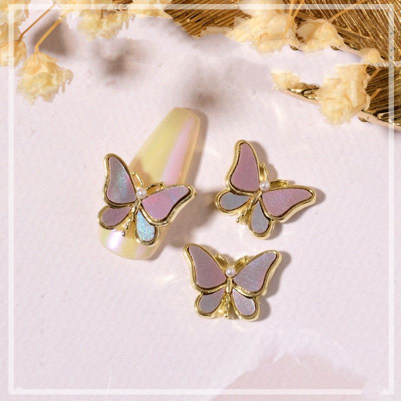 Nail Beauty Crystal Butterfly Transparent Golden Edge Metal Rhinestone Stereo Nails Shell Butterfly Diamond Decorations