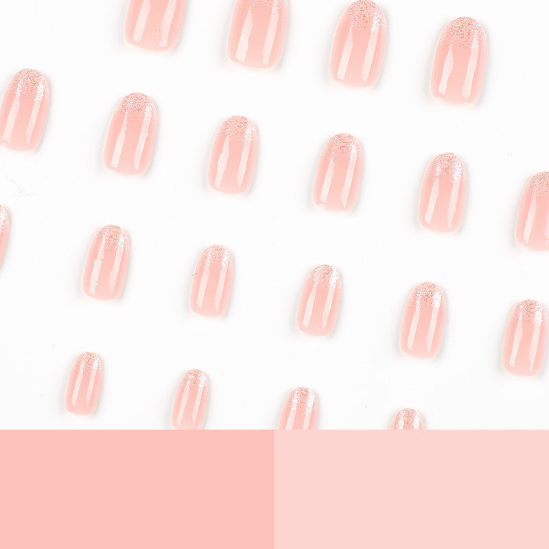 Short Oval Glitter French Wear Finished Nail Beauty