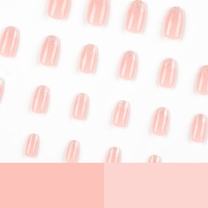 Short Oval Glitter French Wear Finished Nail Beauty